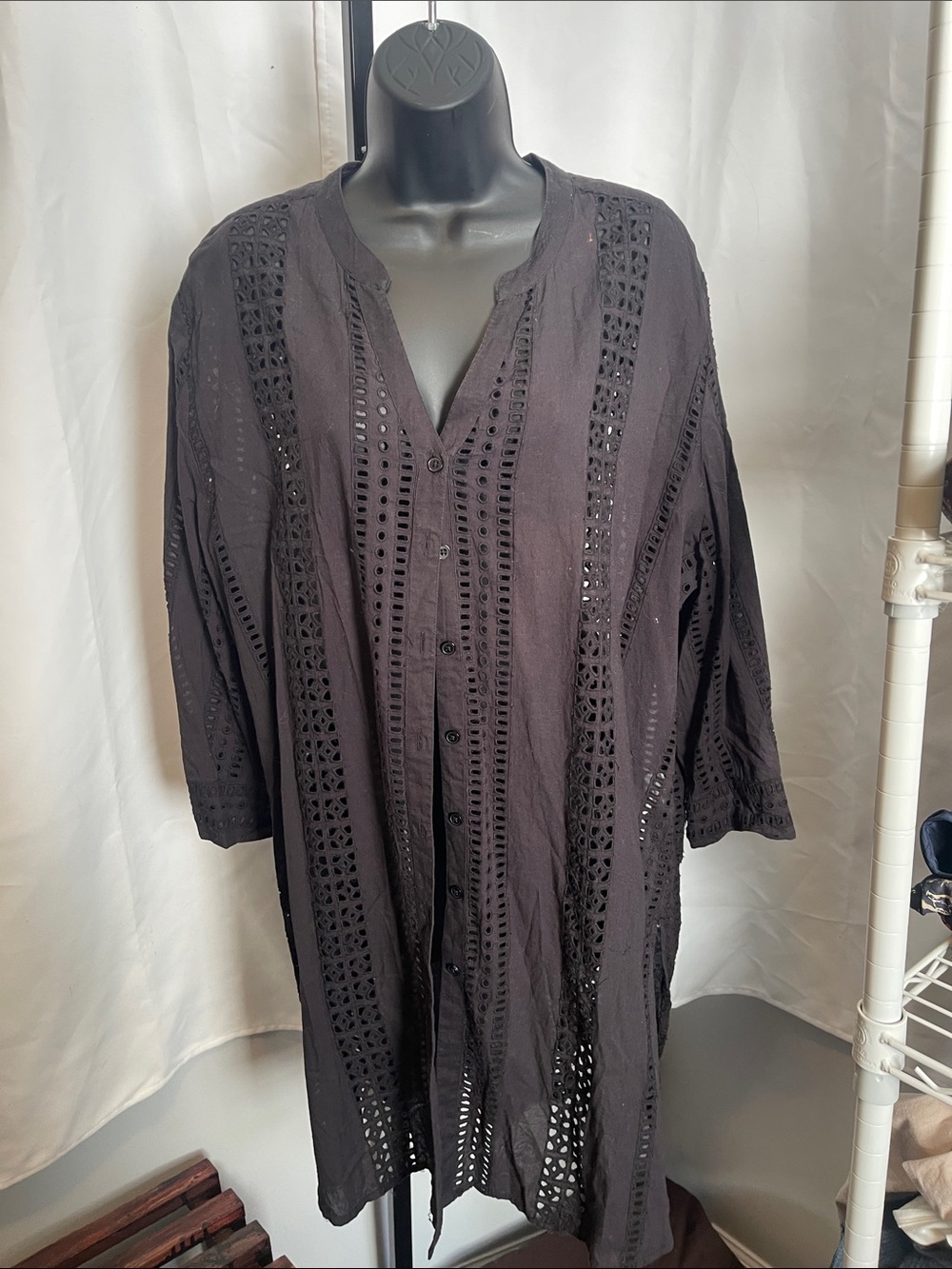 Chico's Black Eyelet V-Neck Tunic